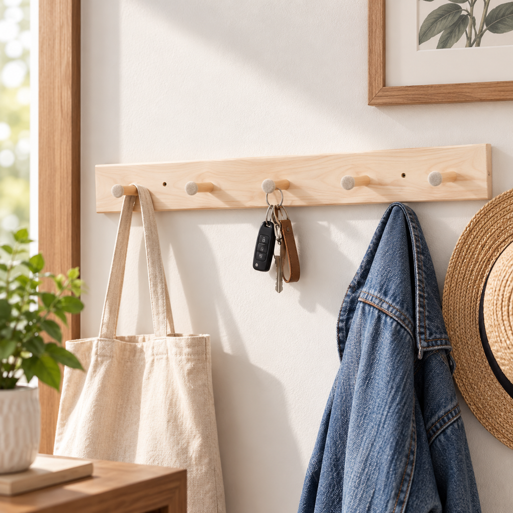 Natural Acacia Wood 5-Peg Rack – 2 Pack