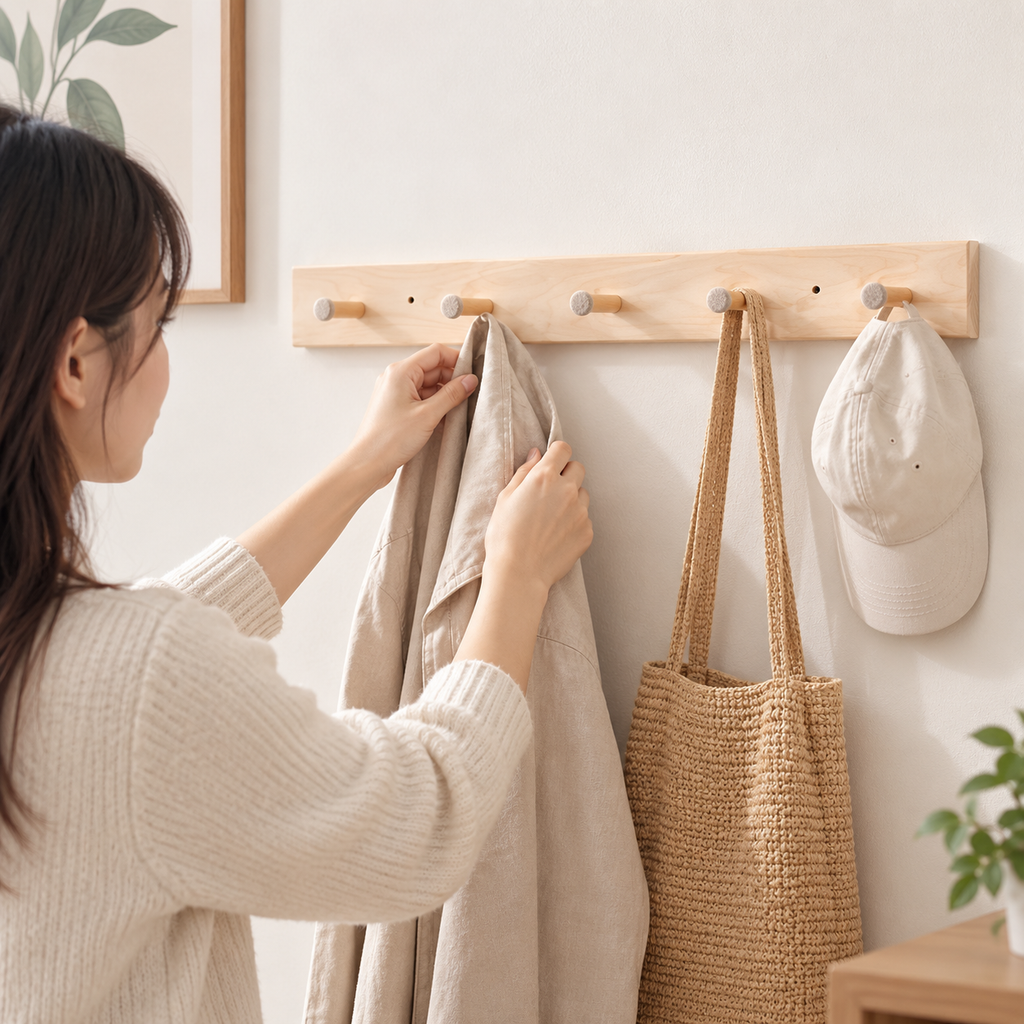 Natural Acacia Wood 5-Peg Rack – 2 Pack
