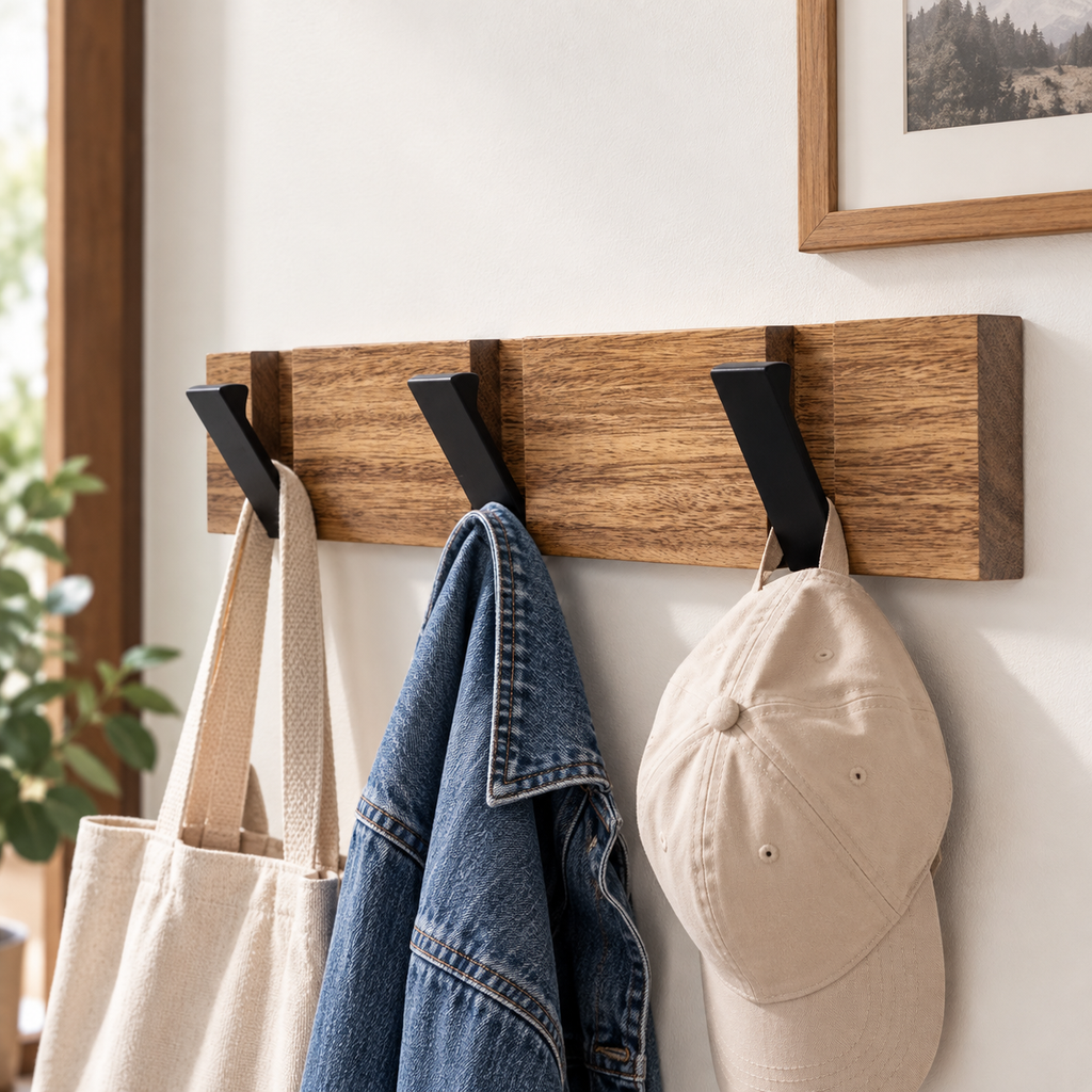 Collapsible Wood & Metal 3-Hook Rack