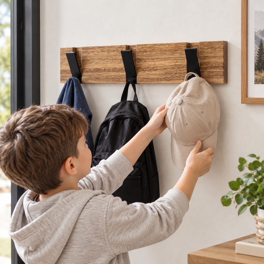 Collapsible Wood & Metal 3-Hook Rack