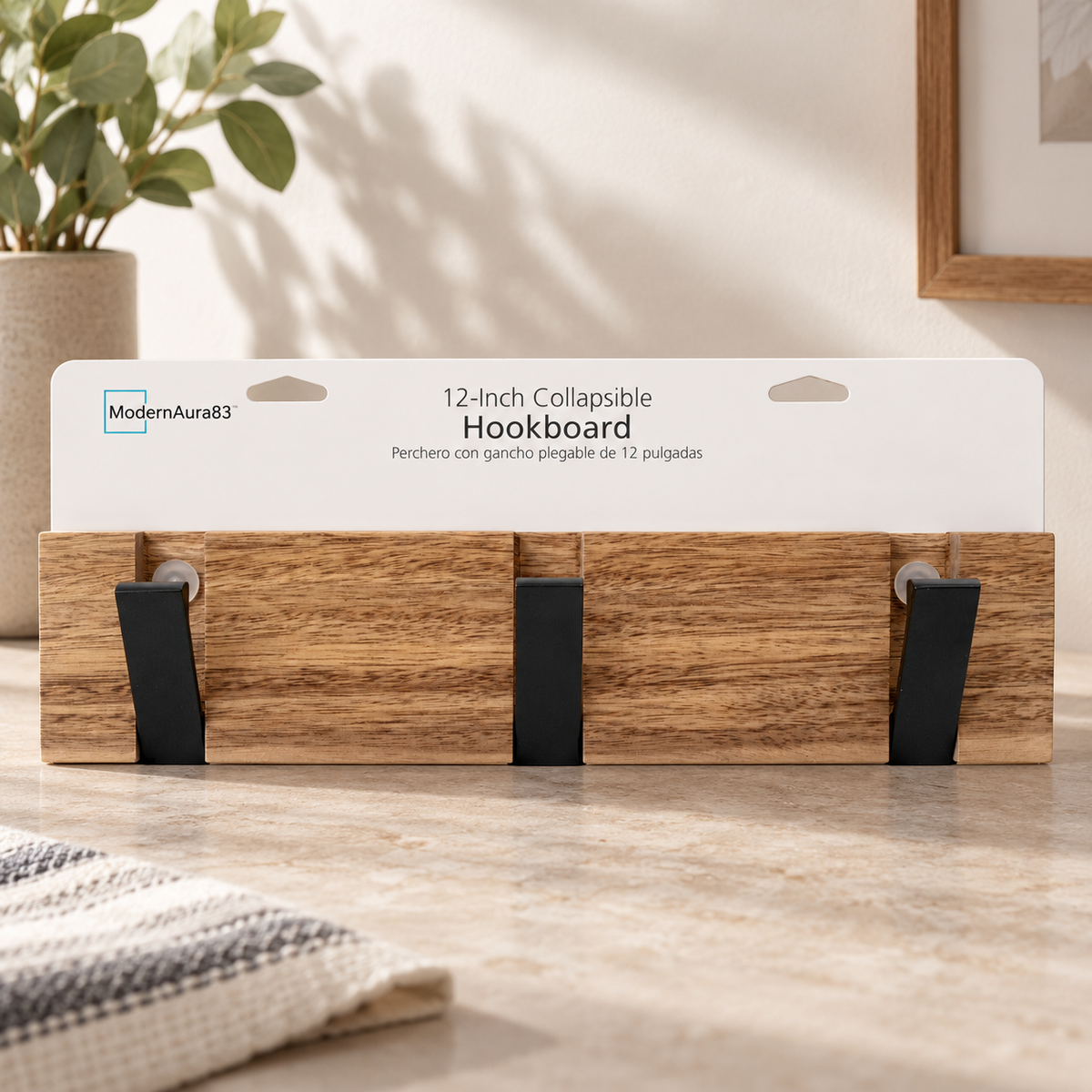 Collapsible Wood & Metal 3-Hook Rack