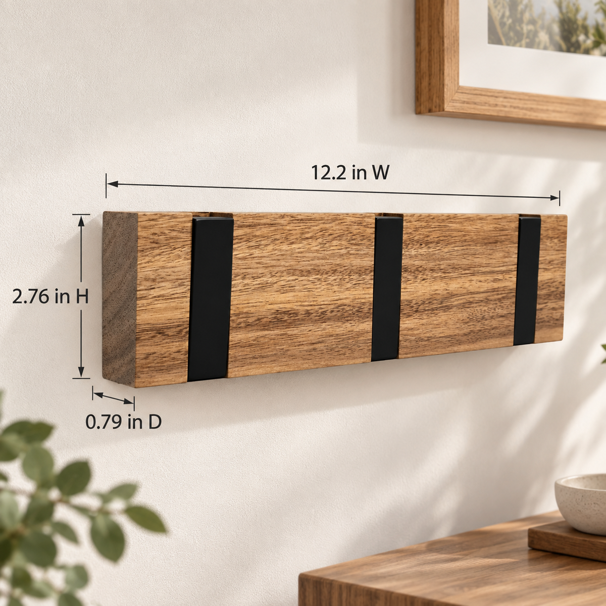 Collapsible Wood & Metal 3-Hook Rack