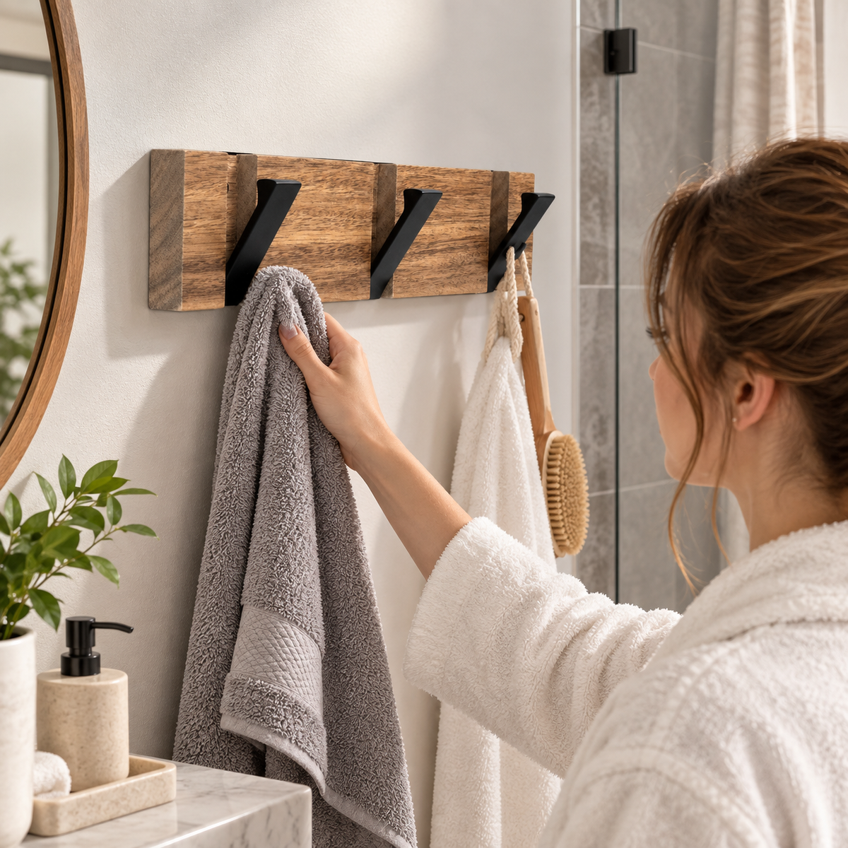 Collapsible Wood & Metal 3-Hook Rack