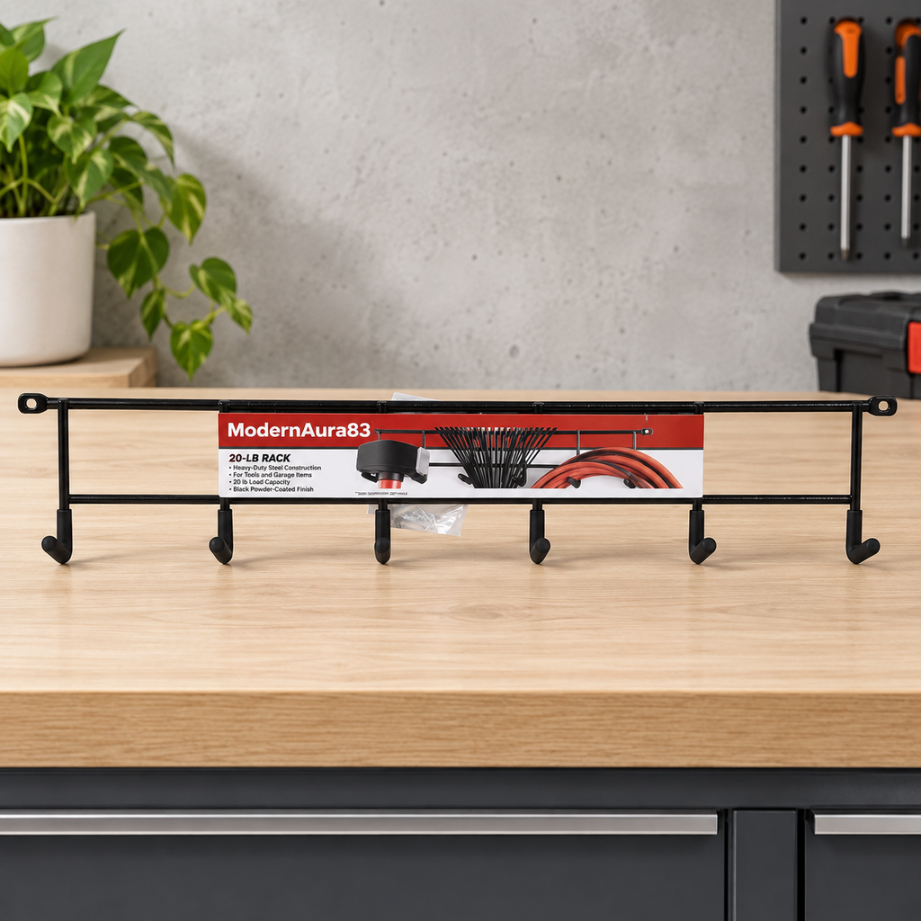 Black Steel 6-Hook Wall Rack
