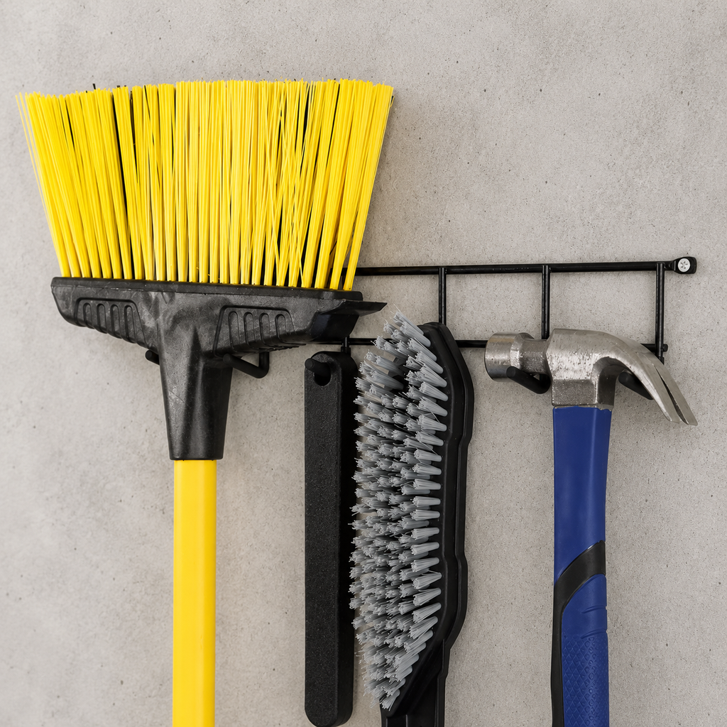 Black Steel 6-Hook Wall Rack